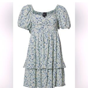 Lumiere Floral Babydoll Mini Puff Sleeve Dress Medium - C089